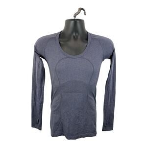 Lululemon Swiftly Longsleeve Size 6 Navy Blue Striped Athletic Running Yoga